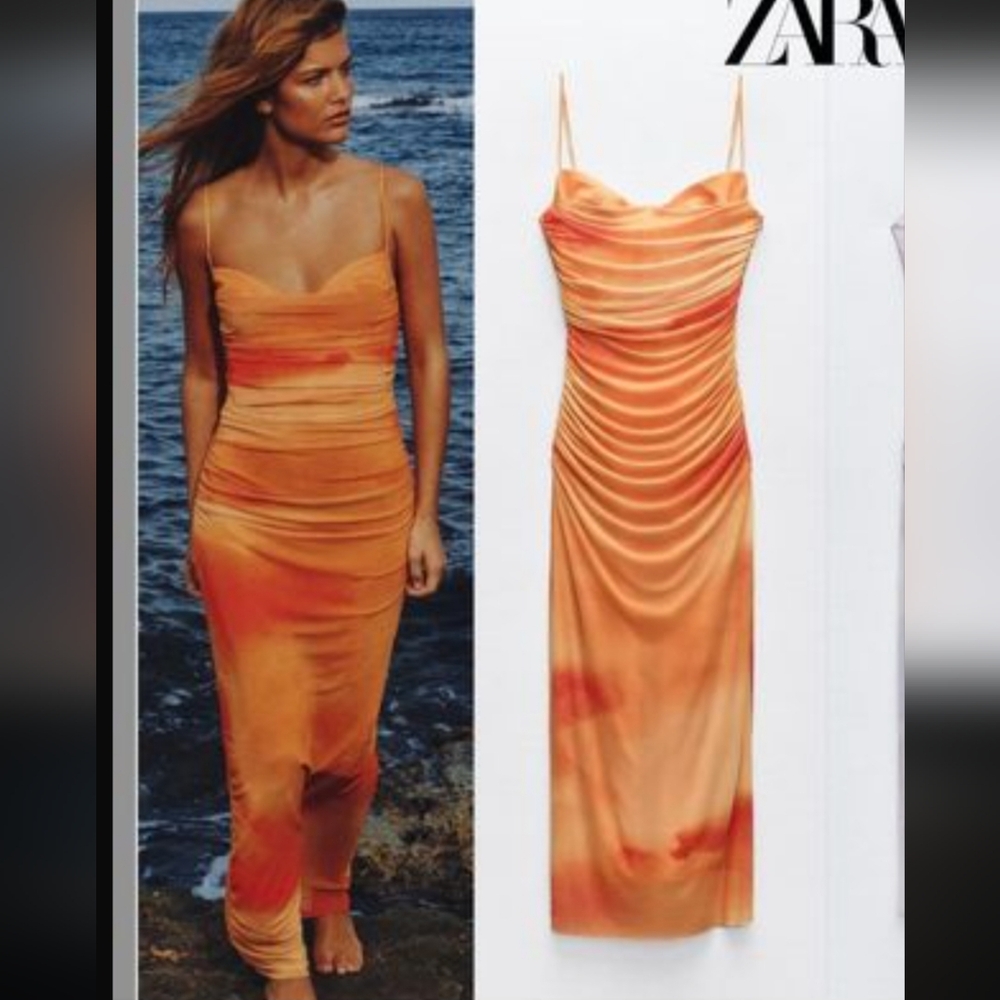 Zara DRAPED PRINTED TULLE DRESS